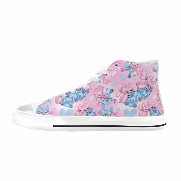 Adorable pink Stitch sneakers for kids! Easy-clean canvas keeps their Disney favorites looking bright.
