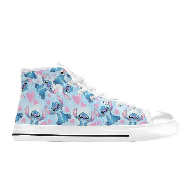 Side view of a Lilo and Stitch sneaker for kids, showing the high-ankle lace-up design.