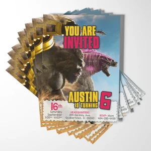 Kong vs. Godzilla party invitations! Choose your favorite kaiju for a memorable celebration.