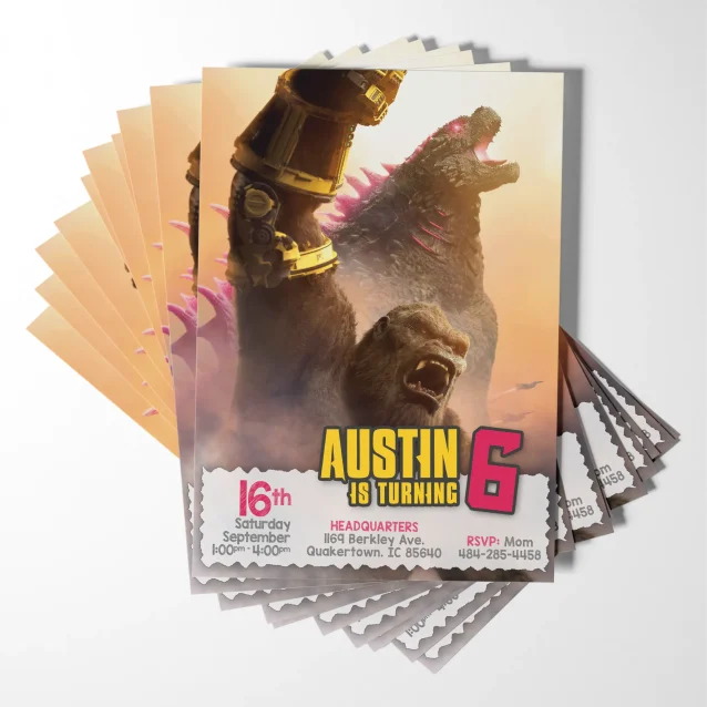 High-quality 5x7" Godzilla birthday invitation. Download or print for a legendary party!