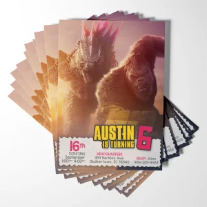 Godzilla party invitation featuring Godzilla from the latest movie. Personalize for your child's birthday!