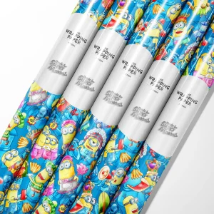 Wrapped in Minion fun! Blue paper with Despicable Me's Minions adds a cheerful touch to birthday presents, party favors, and more.