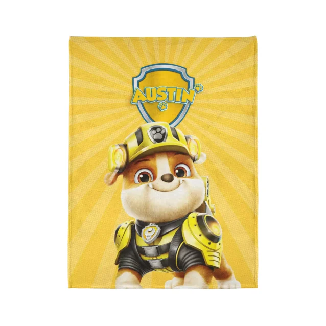 Get ready to build and snuggle with this personalized Rubble fleece blanket in your choice of size!