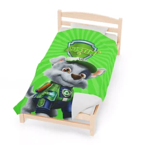 Get ready to recycle and snuggle with this personalized Rocky fleece blanket in your choice of size!