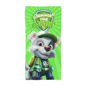 Dry off after a splash with this green Paw Patrol beach towel. It's personalized with Rocky, the eco-conscious pup!