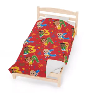 Make every day an adventure with this vibrantly colored red Cocomelon fleece throw blanket.