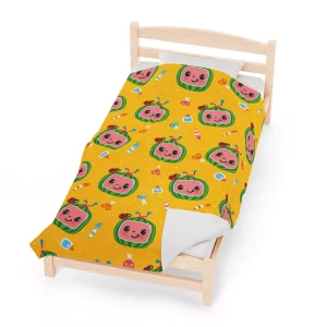 Kids can sing along with JJ and the Cocomelon crew on this super soft yellow fleece throw.