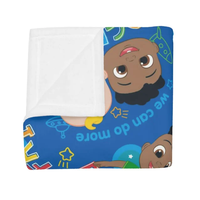 Dreamy snuggles with Cocomelon! Wrap up in this cozy dark blue fleece throw blanket with vibrant Cocomelon characters.