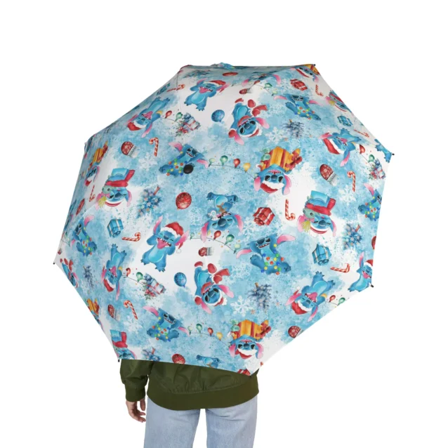 Underside of the Lilo & Stitch Christmas umbrella showing its waterproof canopy.