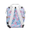 Fun and functional Lilo & Stitch diaper bag in white, pink, and blue. Makes diaper changes fun!