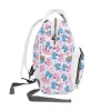 A white diaper bag with a touch of sweetness! This bag features playful pink and blue accents and iconic characters from Disney's Lilo & Stitch.