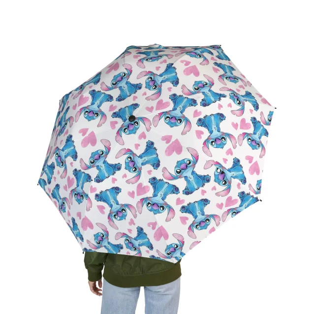 Lilo & Stitch umbrella shown open, displaying its full 37.01-inch coverage diameter.