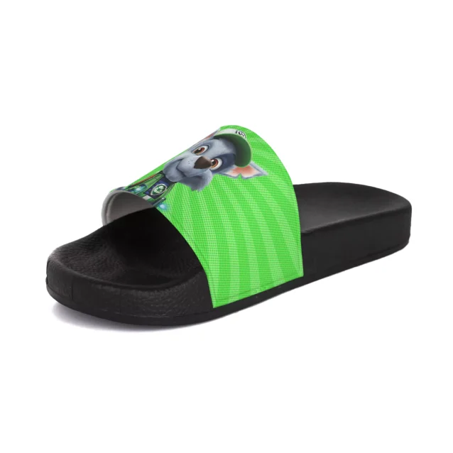 Fun green Paw Patrol sandals with Rocky for the little fixer who loves the environment and staying cool in style.