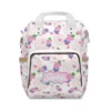 Peppa Pig diaper bag with Peppa and George on a pink swirl background, personalized with the baby's name.