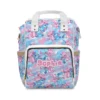Stitch and Angel diaper bag with blue diagonal stripes and couple artwork.