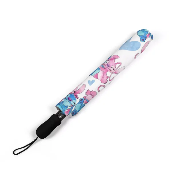 The Stitch umbrella, personalized design, photographed open.