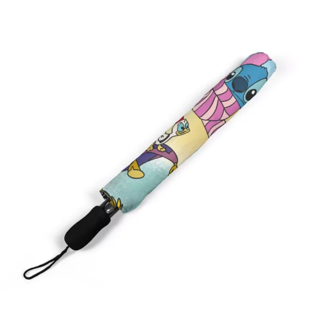 The Stitch umbrella collapsed small enough for a backpack pocket.