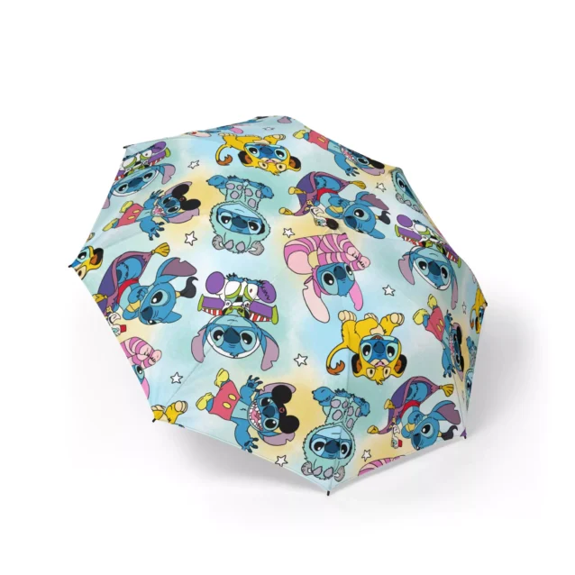 The Stitch Cartoon Scenes (Blue) design on the Stitch umbrella, seen from above.