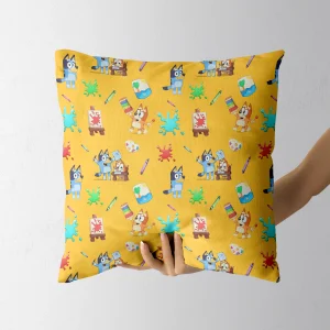 Machine-washable Bluey & Bingo pillow and pillowcase set for easy care.