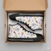 Rear angle look of personalized Bluey and Bingo canvas tennis shoes showing lace grommet setups