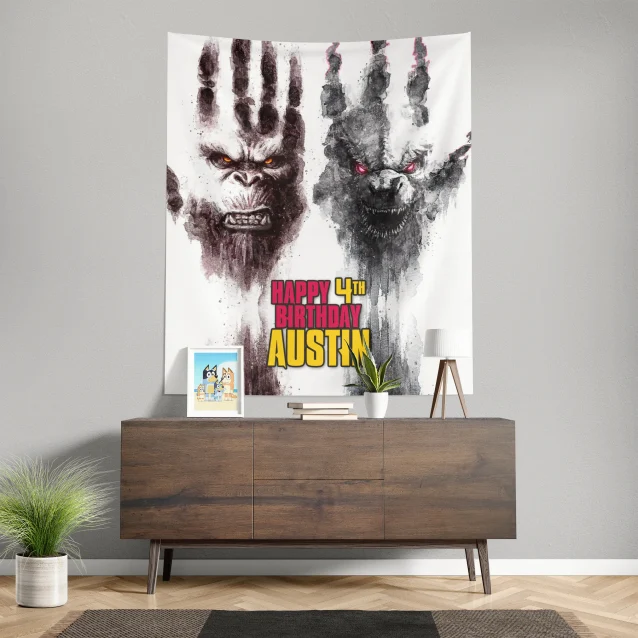 Celebrate in style: Personalized Kong X Godzilla birthday banner.