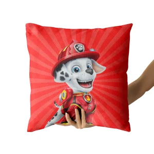 Soft red Paw Patrol Marshall pillow cover, featuring everyone's favorite Dalmatian