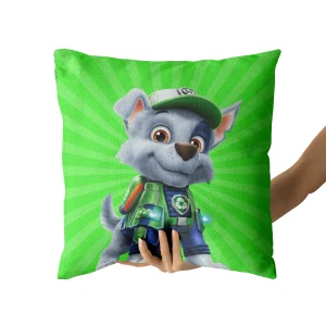 Bright green Paw Patrol Rocky kids' pillowcase for rescue adventures.