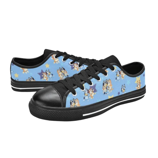 Custom Bluey shoes with magical starry night dream pattern prints on dark canvas