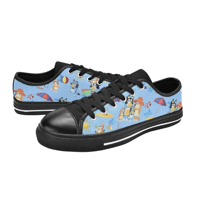 Vibrant Tropical Summer Splash edition custom Bluey playground shoes with bright holiday patterns