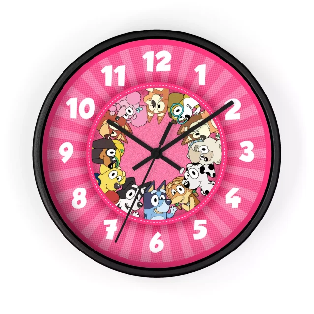 Choose your child's favorite color! Pink, blue, or colorful Bluey wall clock.