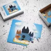 Close-up of high-quality chipboard pieces from a custom Bluey puzzle.