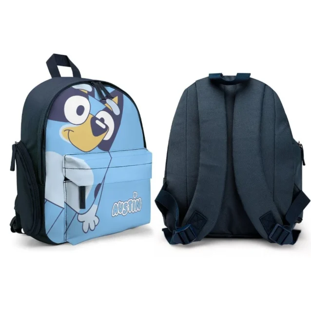 Complete matching back-to-school set featuring a custom personalized Bluey backpack and an insulated thermal lunch box bundle.