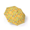 Bluey Bluey on Yellow umbrella held open in the rain.