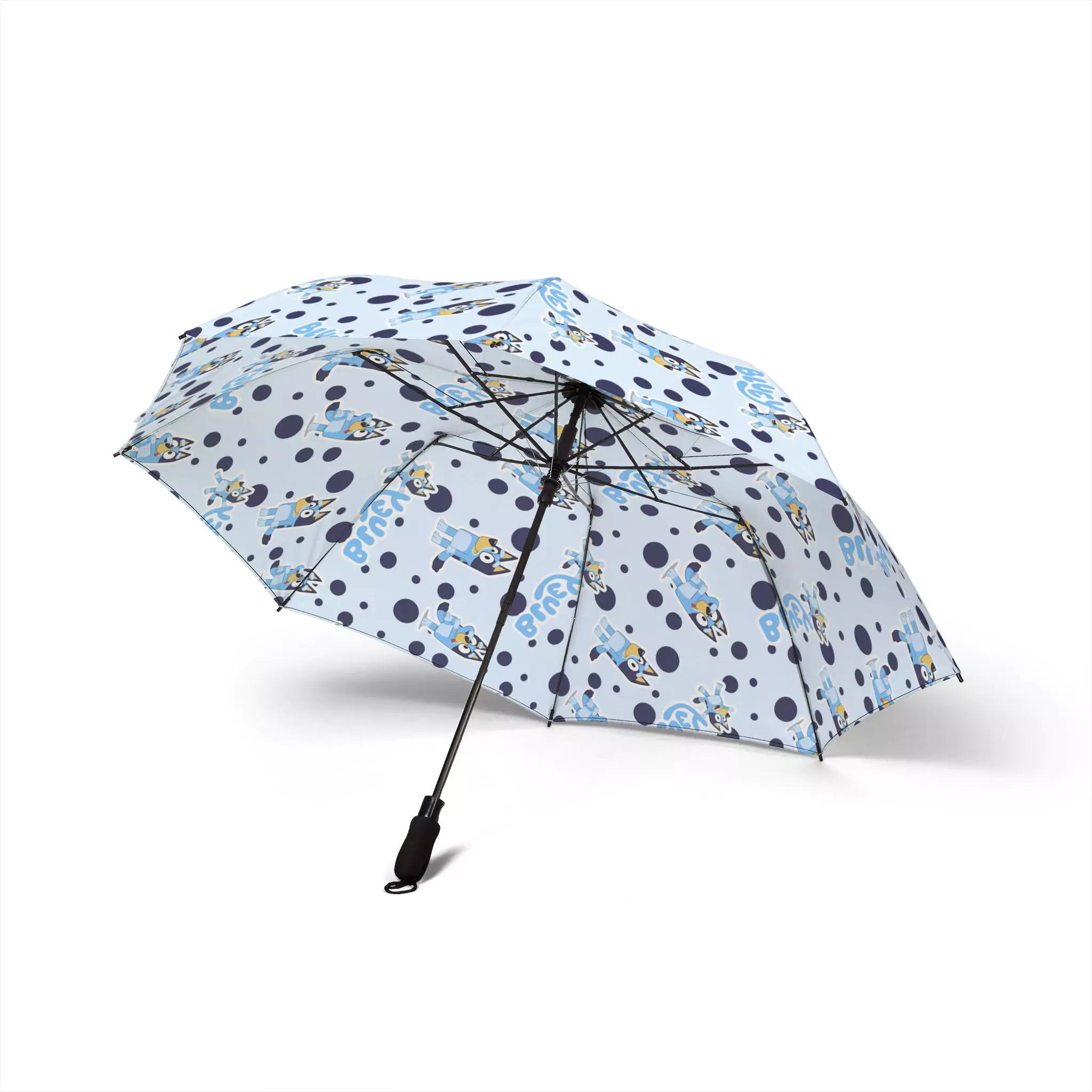 The Bluey umbrella folded to 20.5 inches, ready for a bag.