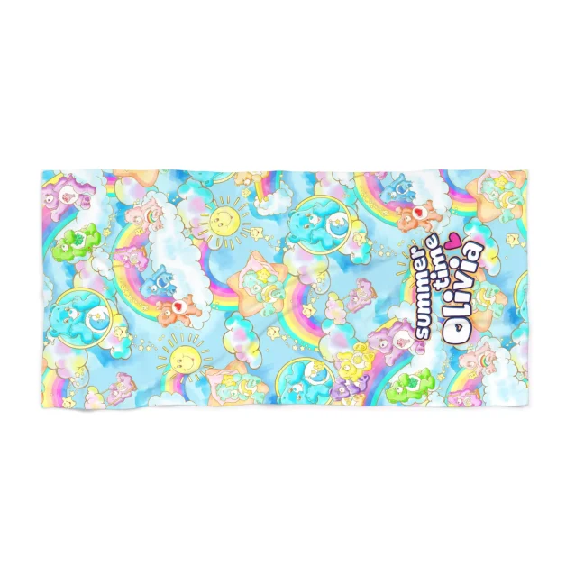 Soak up the sun with this personalized Care Bears beach towel.