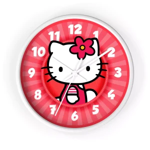 Red Hello Kitty Wall Clock with Easy-to-Read Numbers for Kids.