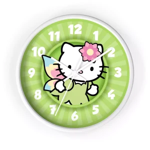 Adorable Green Hello Kitty Clock Teaching Time in a Fun Way. (Child-Safe)