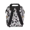 Back view of the black and white Mickey faces diaper backpack showing the padded back panel and adjustable shoulder straps.