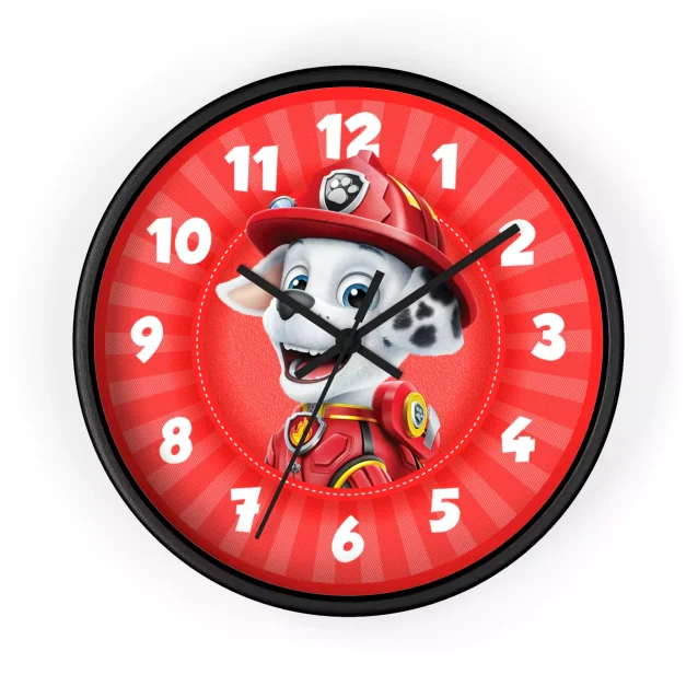 Digital or analog clock (depending on the actual clock) in red with Marshall, a Paw Patrol pup. pen_spark tune share