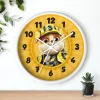 Colorful Paw Patrol wall clock with Rubble, the energetic bulldog, in a sunshine yellow background.