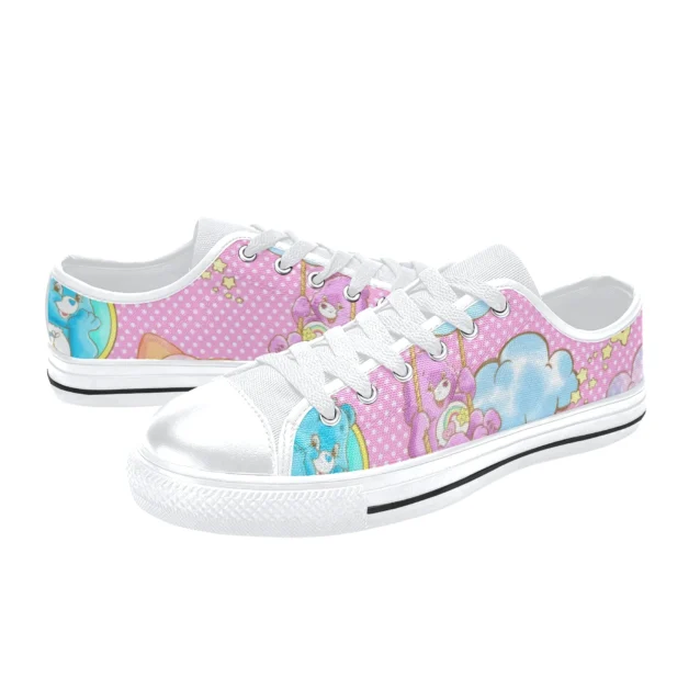 Front view of pink Cheer Bear canvas sneakers for preschool girls.