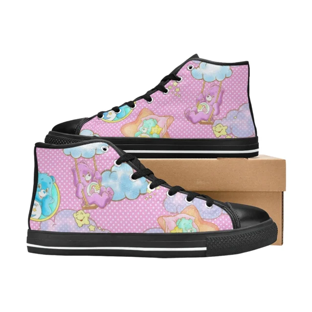 Detailed shot of the non-slip rubber sole on the pink Cheer Bear kids shoes.