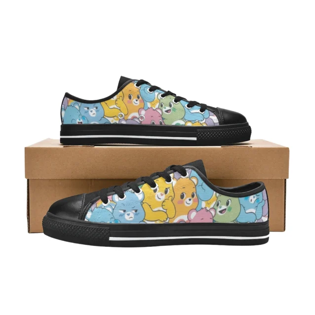 Front view of colorful Care Bears friends shoes for little kids.