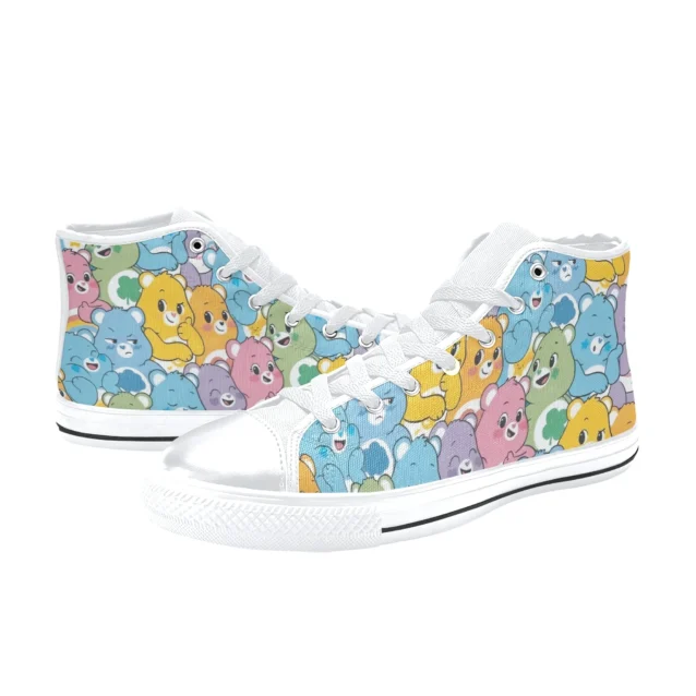 Side angle showcasing the multi-color canvas on the classic cartoon sneakers.