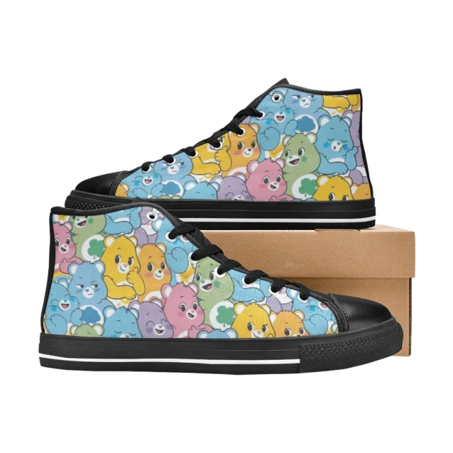Close-up of the easy-to-clean textile fabric on the Care Bears friends graphic shoes.