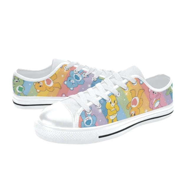 Vibrant yellow Care Bears canvas shoes perfect for spring and summer playground outfits.