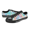 Side profile of the custom youth shoes showing vintage rainbow cartoon graphics.