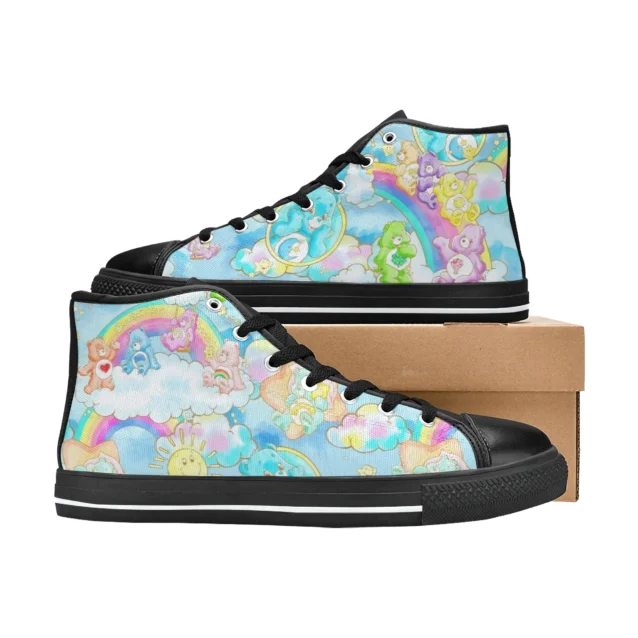 Top-down perspective of the breathable skater style youth shoes for cartoon fans.