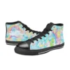 Bright and colorful Care Bears canvas shoes featuring clouds and rainbows.