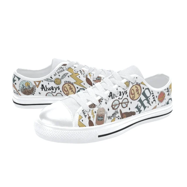 Front view of brave Gryffindor red canvas sneakers for kids and toddlers.